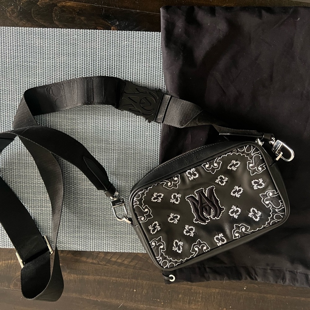 AMIRI Black and White Messenger Bag